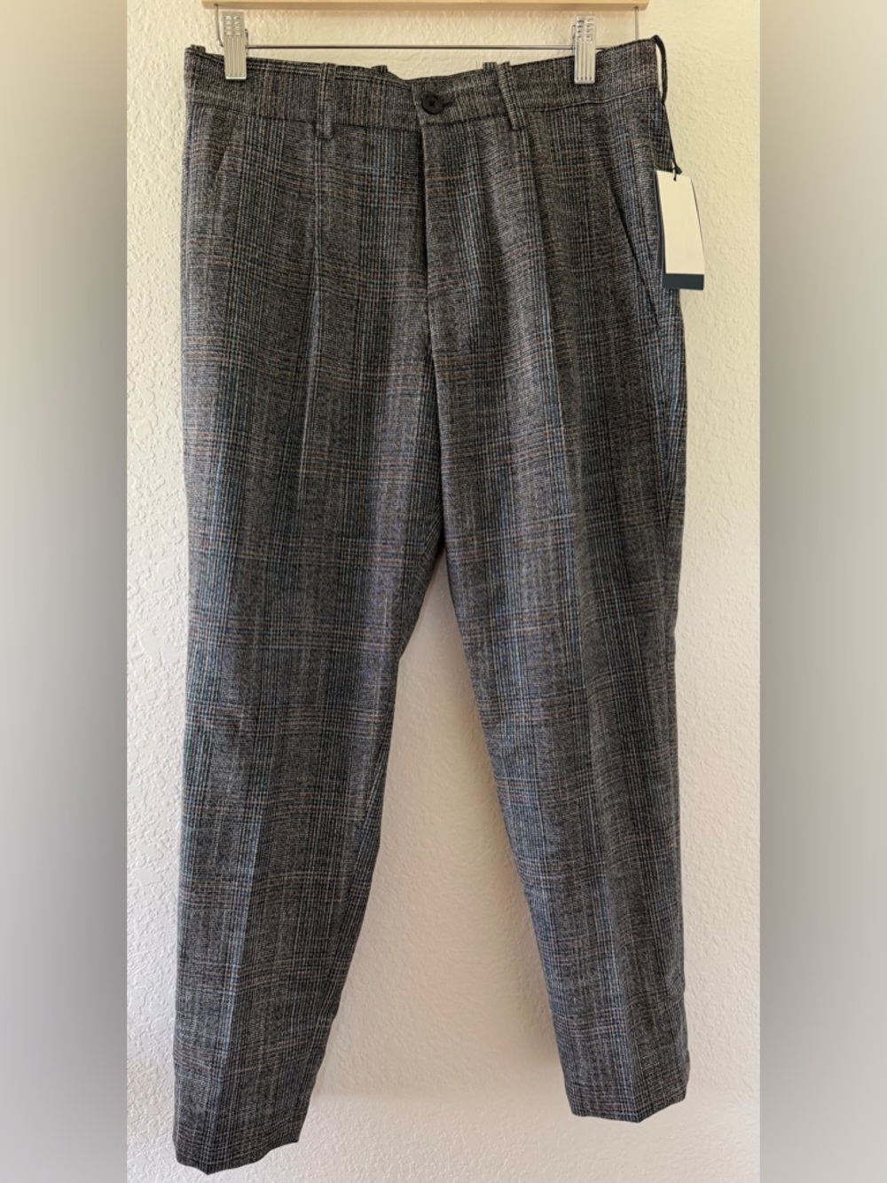 Men's Perry Ellis Grey Glen Plaid Dress Pants Size 29x30 charcoal